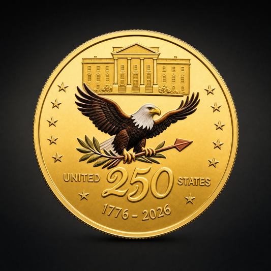 Liberty 250 Coin Union Edition, reverse, the White House above an eagle with UNITED 250 STATES across the centre and the dates 1776 to 2026 below