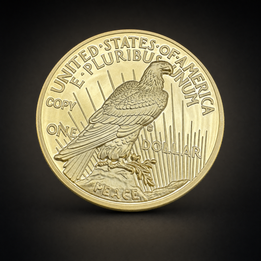 Liberty 1921 Coin Archive Edition, reverse, the eagle with UNITED STATES OF AMERICA and E PLURIBUS UNUM above, PEACE below, and the word COPY plainly marked at the upper left as United States law requires
