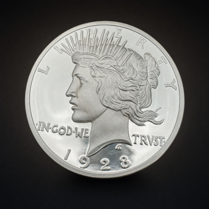 Liberty 1921 Coin Lustre Edition, obverse, the Liberty head with LIBERTY above, IN GOD WE TRVST across the field and the date 1928 below