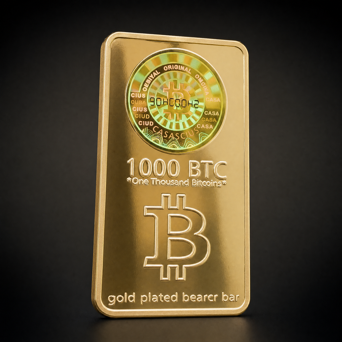 Liberty Collector Bar Horizon Edition, three-quarter view of the gold-plated novelty bar on the 47 Vault black studio ground