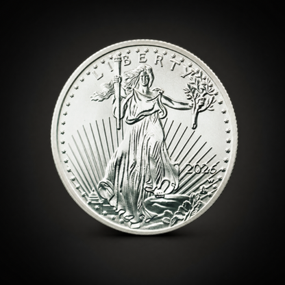 Liberty 2026 Coin Lustre Edition, obverse, the striding Liberty figure with a torch and olive branch, LIBERTY above and the date 2026