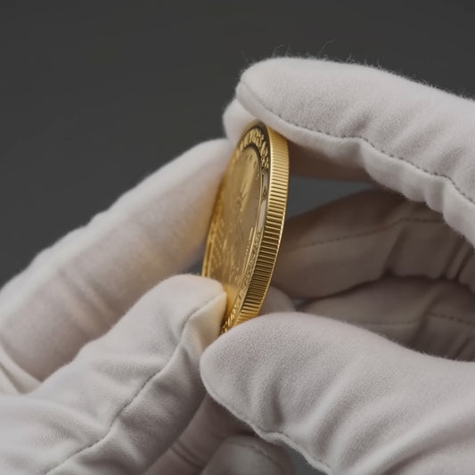 Five second video of the Liberty 250 Coin Independence Edition turned slowly in white cotton conservator gloves